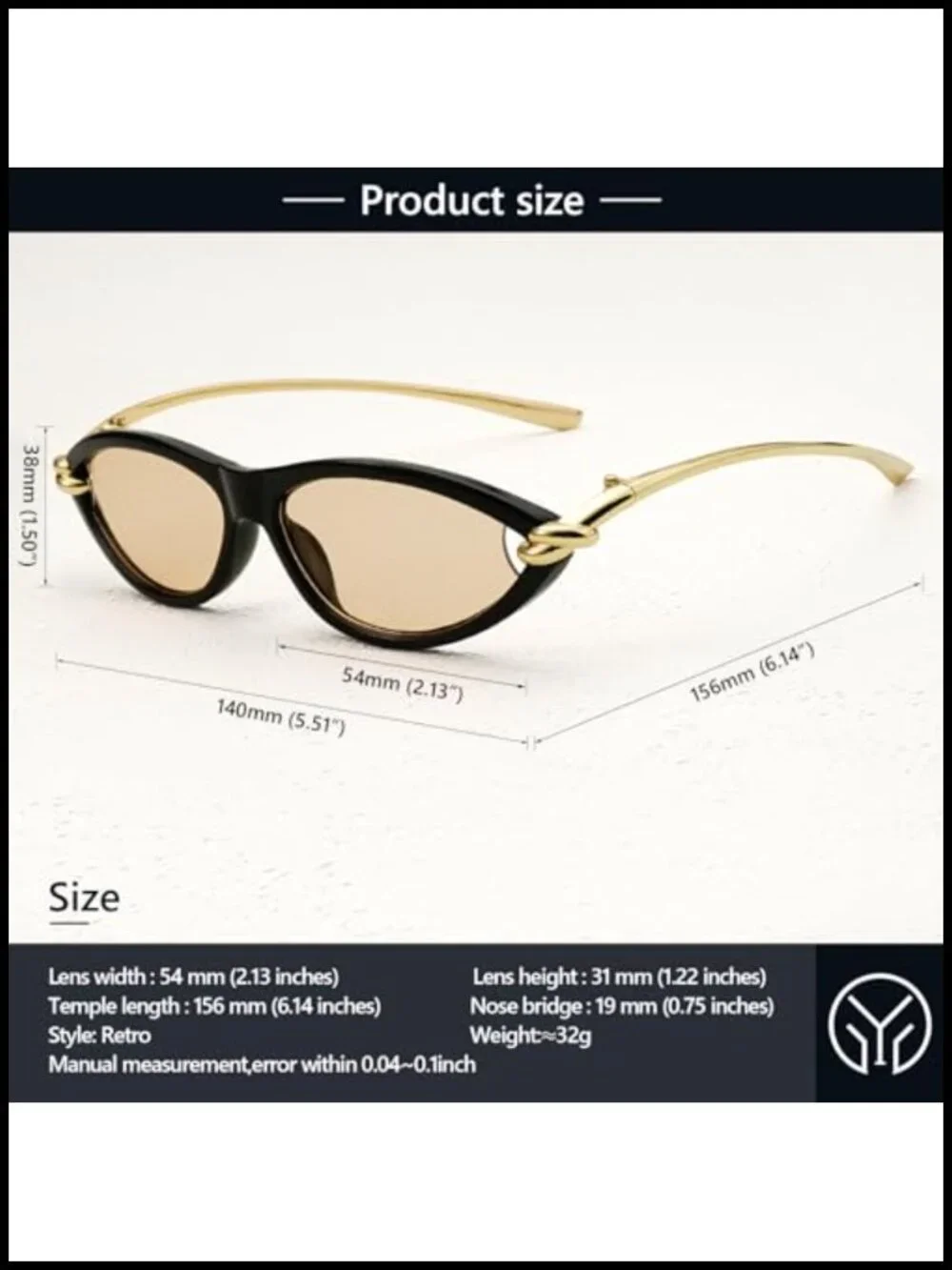 Retro Cat Eye Sunglasses Narrow Oval 70s Vintage Shades with Metal Rope Knot